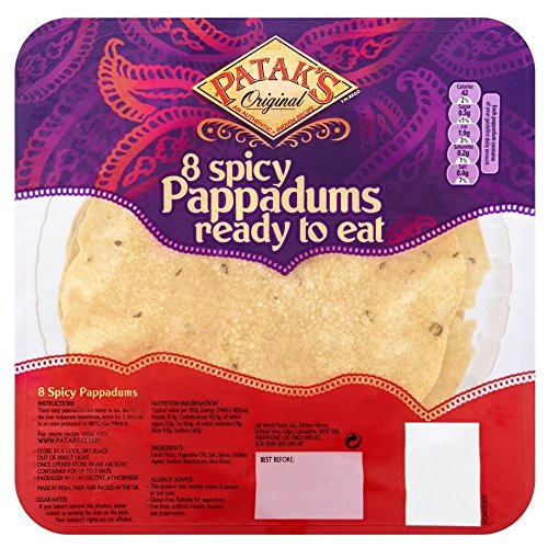 Patak von Spicy Ready to Eat Pappadums (8 pro Packung - 60 g) - Packung mit 6 von Patak's