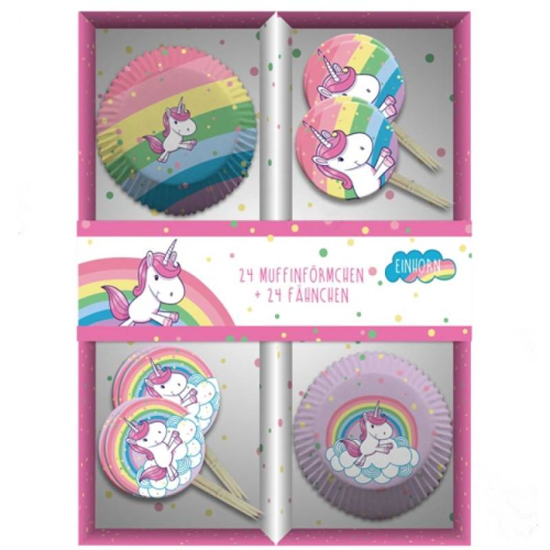 Cupcake-Set Einhorn, 24 Muffinförmchen und 24 Picker von Pati-Versand