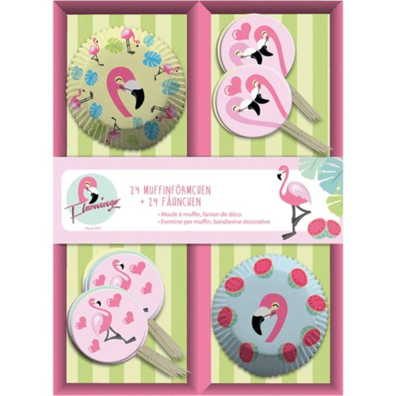 Muffinförmchen Set mit Picker Flamingo von Pati-Versand