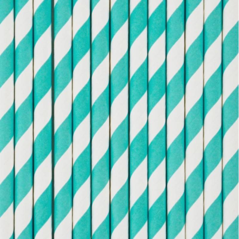 Papier-Strohhalme 20 cm, türkis gestreift, 10 Stk. von Pati-Versand