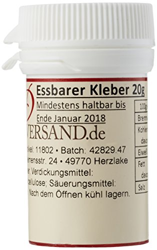 Essbarer Kleber zum Zusammensetzen von Dekoren und Ornamenten aus Blütenpaste, Rollfondant, Royal Icing und Marzipan. Benetzen Sie dazu die Oberflächen dünn mit dem Lebensmittelkleber und setzen Sie die Teile dann zusammen und lassen Sie diese trocknen.- Menge: 20g- sehr ergiebig- starker Halt von Pati-Versand