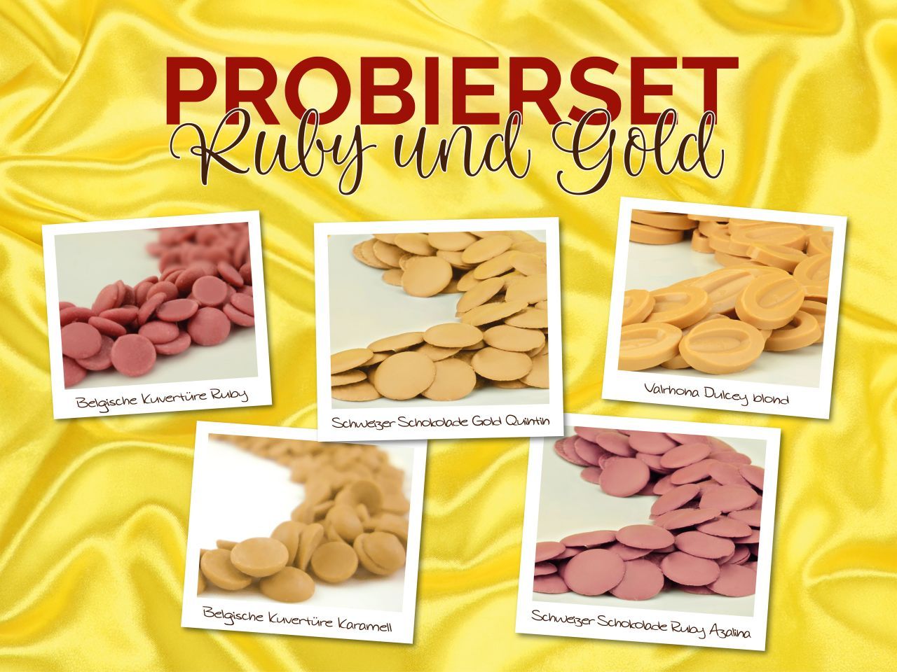 Probierset Gold & Ruby Kuvertüre 5x20g=100g Probierset Gold & Ruby Kuvertüre 5x20g=100g von Pati-Versand