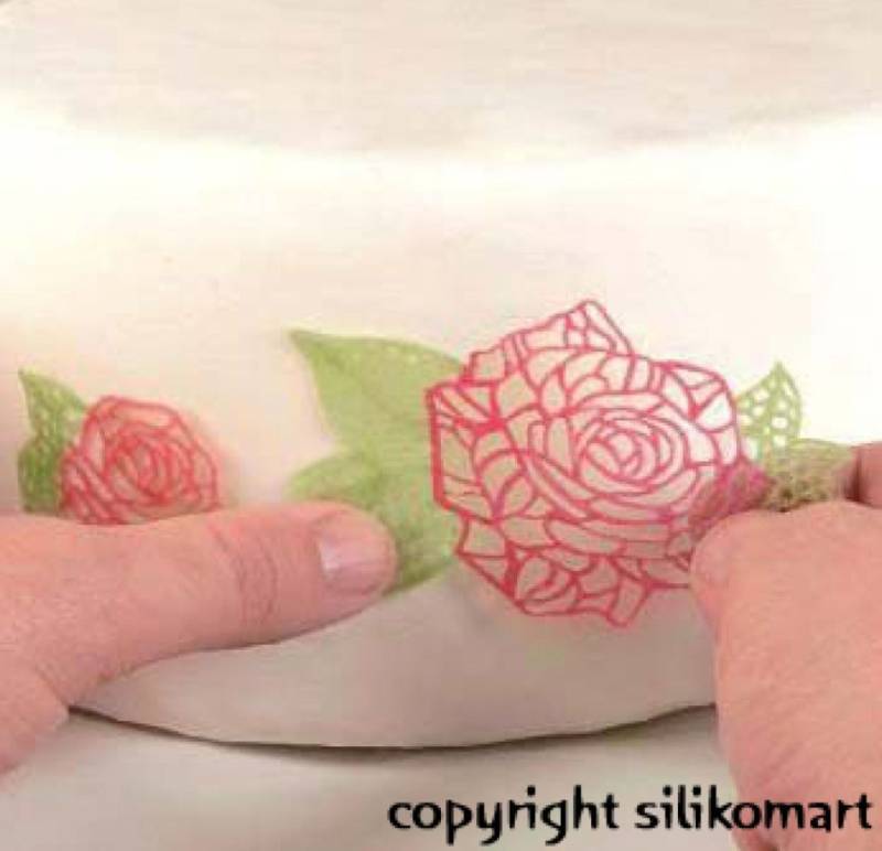 Silikomart Tricot Decor Tortenspitze 40x8 cm, Rosen von Pati-Versand