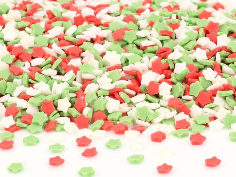 Streudekor Sterne weiß, grün, rot 80g von Cake-Masters Basics