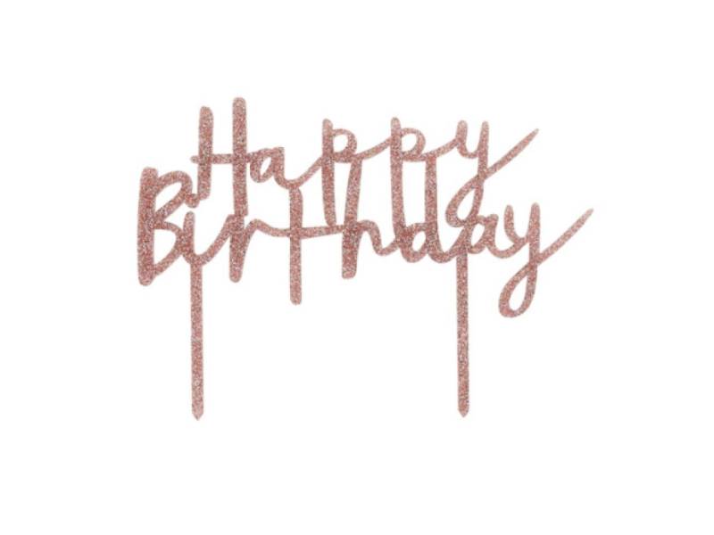 Torten-Topper Happy Birthday, Roségold, Acryl von Pati-Versand