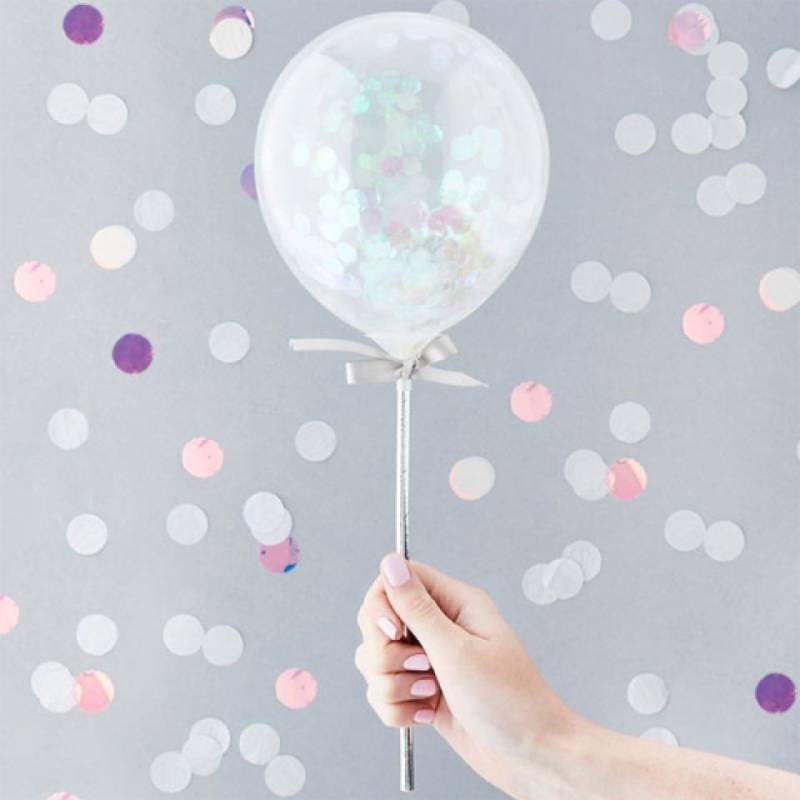 Torten-Topper Mini Konfetti Ballons Silber, 5 Stk. von Pati-Versand