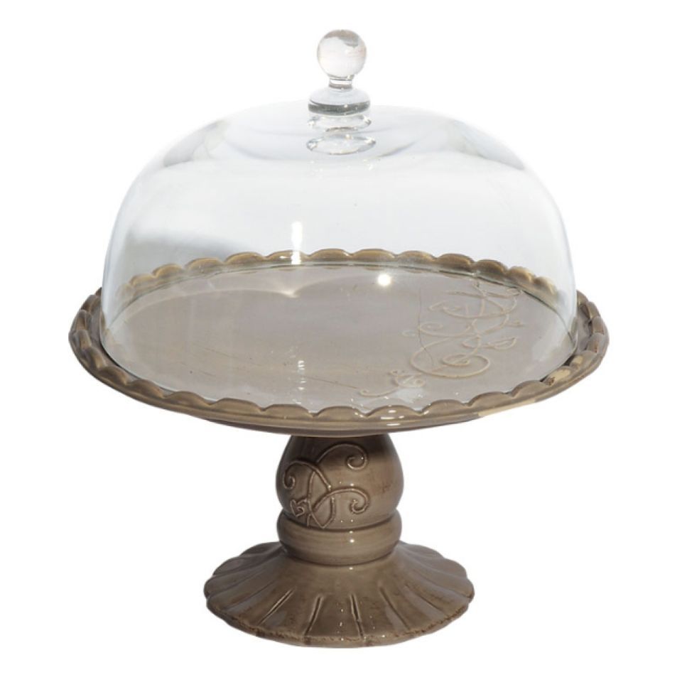 Virginia Casa Italia Tortenständer mit Glocke 23cm Braun von Pati-Versand