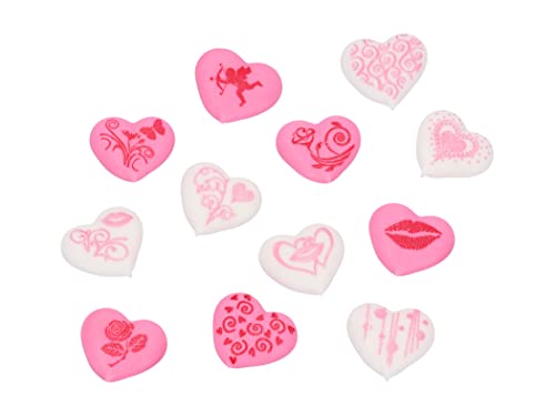 Zucker-Herzen mit verschiedenen Motiven, weiß-rosa, sortiert, 24 Stück Zucker-Herzen mit verschiedenen Motiven, weiß-rosa, sortiert, 24 Stück von Pati-Versand