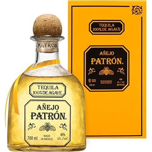 PATRÓN Añejo -Tequila aus 100 % besten blauen Weber-Agaven, in Mexiko in kleinen Chargen handdestilliert, über 12 Monate im Eichenfass gelagert, perfekt für Margaritas, 40% Vol., 70 cl/700 ml von Patron