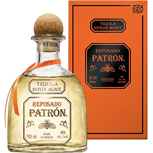 PATRÓN Reposado Premium-Tequila aus 100 % besten blauen Weber-Agaven, in Mexiko in kleinen Chargen handdestilliert, 2 Monate im Eichenfass gelagert, perfekt für Margaritas, 40% Vol., 70 cl/700 ml von Patron