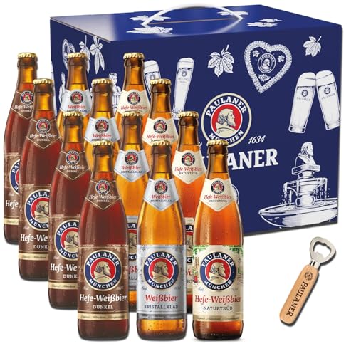 Paulaner | Biergeschenk im Geschenkskarton | 4 x Hefe-Weißbier | 4 x Weißbier Kristallklar | 4 x Hefe-Weißbier Dunkel | 12 x 0,5l Mehrwegflaschen | 1 Holz-Flaschenöffner Paulaner | Biergeschenk im Geschenkskarton | 4 x Hefe-Weißbier | 4 x Weißbier Kristallklar | 4 x Hefe-Weißbier Dunkel | 12 x 0,5l Mehrwegflaschen | 1 Holz-Flaschenöffner von Paulaner Brauerei