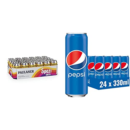 Paulaner Spezi Zero, 24er Dosentray, EINWEG (24 x 0,33l) & Pepsi Cola, Das Original von Pepsi, Koffeinhaltige Cola in der Dose,EINWEG Dose (24 x 0.33 l) von Paulaner