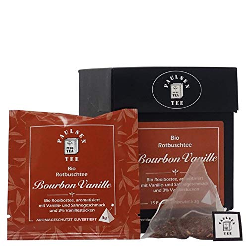 Bio Bourbon Vanille 15 x 3g (155,33 Euro/kg) Paulsen Tee Rotbuschtee im Pyramidenbeutel - Bio, rückstandskontrolliert & zertifiziert von PAULSEN TEE PURE TEA