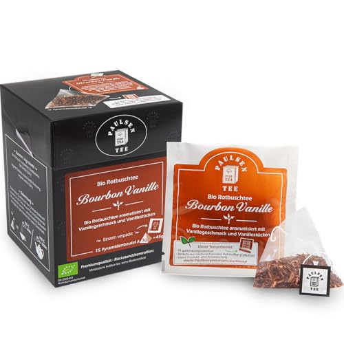 Bio Bourbon Vanille 15 x 3g, einzeln kuvertiert, Paulsen Tee Rotbuschtee im Pyramidenbeutel - Bio, rückstandskontrolliert & zertifiziert von PAULSEN TEE PURE TEA