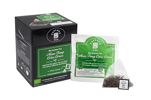 Bio Mao Feng Criss Cross 15 x 3g (155,33 Euro/kg) Paulsen Tee Grüner Tee im Pyramidenbeutel - Bio, rückstandskontrolliert & zertifiziert von PAULSEN TEE PURE TEA