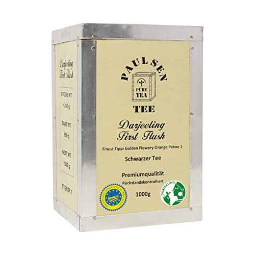 Darjeeling First Flush "Ernte 2021" , in Teekiste, 1000g (44,50Euro/kg), Paulsen Tee Schwarzer Tee, rückstandskontrolliert & zertifiziert von PAULSEN TEE PURE TEA