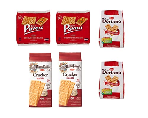2x Gran Pavesi Crackers Salzgehalt 560g + 2x Mulino Bianco Crackers Salzgehalt 500g + 2x Doria Doriano Crackers Salzgehalt 2x Gran Pavesi Crackers Salzgehalt 560g + 2x Mulino Bianco Crackers Salzgehalt 500g + 2x Doria Doriano Crackers Salzgehalt von Pavesi