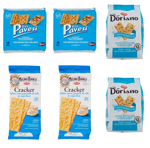 2x Gran Pavesi Crackers mit weniger Salzgehalt 560g + 2x Mulino Bianco Crackers mit weniger Salzgehalt 500g + 2x Doria Doriano Crackers mit weniger Salzgehalt von Pavesi