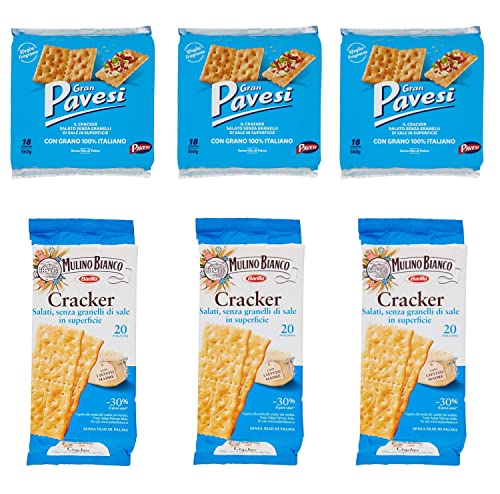 3x Gran Pavesi Crackers mit weniger Salzgehalt 560g + 3x Mulino Bianco Crackers mit weniger Salzgehalt 500g von Pavesi