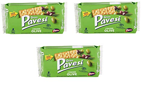 3x Gran Pavesi Crackers olive grüne und schwarze Oliven Salzgebäck gesalzen 250g von Pavesi