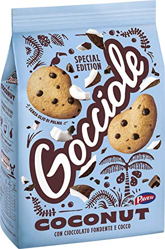 Barilla Pavesi Gocciole Coconut Shortbread-Kekse mit dunkler Schokolade und Kokosnuss Kekse mit Schokotropfen 320g Biscuits Cookies von Pavesi