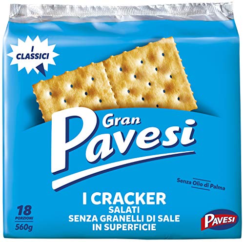 Gran Pavesi Cracker ohne Salzkörnchen in der Oberfläche, ohne Palmenöl - 18 Packungen (560 g) von Pavesi