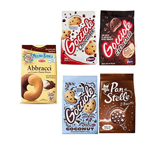 Pavesi Barilla Kekse Gocciole Testpaket Chocolate Dark Coconut biscuits + Mulino Bianco Pan di stelle Abbracci 350g von Pavesi