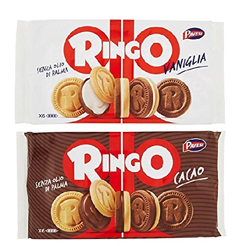 Pavesi Kekse Ringo 330g Kuchen mit Vanille 6 snack cookies riegel + Pavesi Ringo Cacao Kakao 6 snack 330g von Pavesi