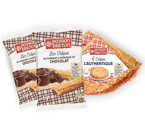 CREPES-PFANNKUCHEN X6 Paysan Breton NATUR (2 pakete) und SCHOKOLADE (2 pakete) - Packung enthält 4 pakete mit jeweils 6 crêpes (24 crêpes) von Paysan Breton