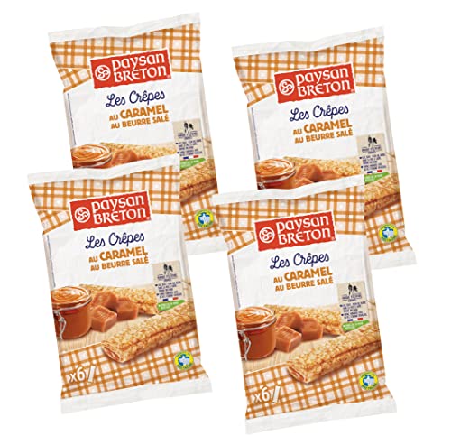 PAYSAN BRETON - Packung 4 Beutel X6 bretonische Pfannkuchen mit Karamellfüllung - 24 einzelne Crêpes in einer Verpackung aus recycelbarem Papier von Paysan Breton