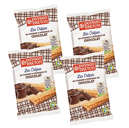 PAYSAN BRETON - Packung enthält 4 Beutel X 6 Crêpes bretonische Pfannkuchen mit Schokolade (Schokoladenstückchen) - 24 einzelne Crêpes in einer Verpackung aus recycelbarem Papier. von Paysan Breton