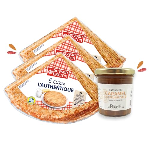 Packung enthält 3 Beutel CREPES Paysan Breton NATURE X6 (18 crêpes) + 1X210g Karamellcreme mit gesalzener Butter (Guérande) - Aus der Bretagne von Paysan Breton