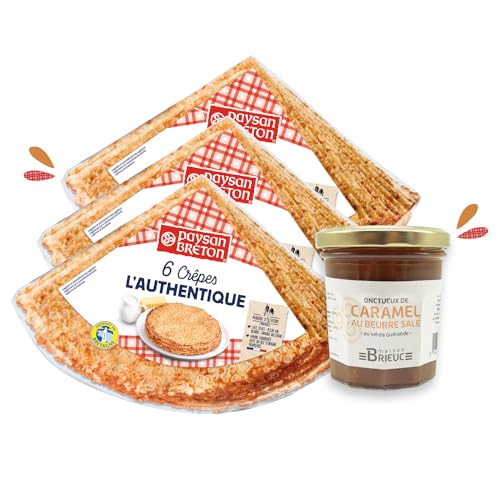 Packung enthält 3 Beutel CREPES Paysan Breton NATURE X6 (18 crêpes) + 1X220g Karamellcreme mit gesalzener Butter (Guérande) - Aus der Bretagne von Paysan Breton