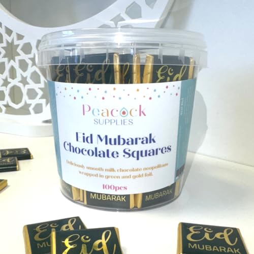 Eid Schokoladenquadrate in Behälter, Grün und Gold, 100 Stück von Peacock Supplies