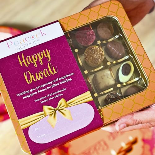 Luxuriöse Schokoladen-Geschenkdose (16 Stück) – Happy Diwali von Peacock Supplies