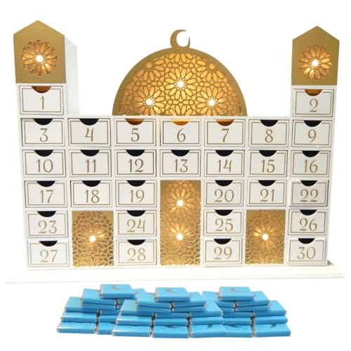 Ramadan-Moschee-Kalender und blaue Pralinen (30 Stück) von Peacock Supplies
