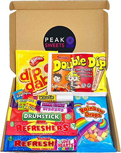 Peak Sweets Vegane Süßigkeiten Geschenkbox für Kinder - Retro Süßigkeiten Box mit Sortiment von Old School Süßigkeiten - Briefkasten Süßigkeiten Geschenkkorb Swizzels Chew Bars von Peak Sweets