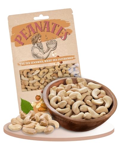 Peanates natürliche Cashewnüsse (250g) – Premium Qualität Cashewkerne naturbelassen – Köstlicher Snack & ideale Ergänzung für Müsli und indische Gerichte – Ohne Zusätze und ungesalzen von Peanates