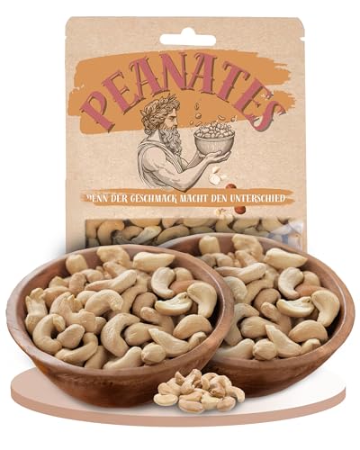 Peanates natürliche Cashewnüsse (500g) – Premium Qualität Cashewkerne naturbelassen – Köstlicher Snack & ideale Ergänzung für Müsli und indische Gerichte – Ohne Zusätze und ungesalzen von Peanates