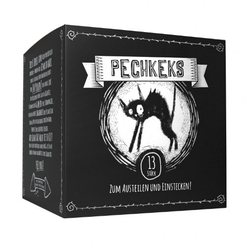 Pechkeks Designbox mit 13 Stück - zum Austeilen und Einstecken! Schwarze Kekse - Schwarzer Humor. Der dunkle Zwilling vom Glückskeks von Pechkeks