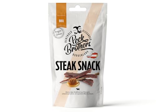 STEAK SNACK BBQ 30g - Proteinreiches Trockenfleisch vom Rind mit Honig - Getrocknetes High Protein Dörrfleisch von Peck Brothers