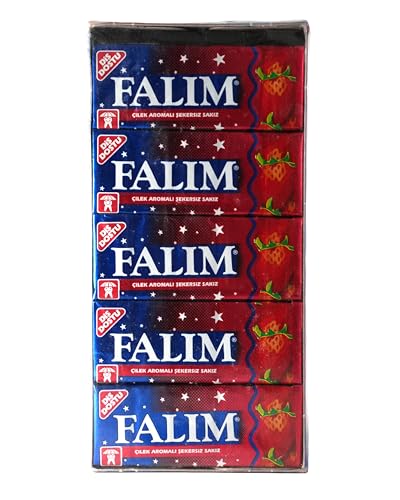 Falim 2er Pack mit Erdbeergeschmack – Falim Kaugummi Erdbeere – Türkische Kaugummis – Kaugummi ohne Zucker – Kaugummi Großpackung – 40 x 5 Stück/140g – Pellear – Zuckerfreie Süßigkeiten von Pellear