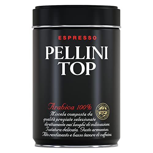 Pellini Kaffee Top 100% Arabica, Gemahlener Kaffee für die Kaffeemaschine mit Intensivem und Umhüllendem Aroma, 100% Arabica-Mischung, Zarte Röstung, 250g-Packung von Pellini