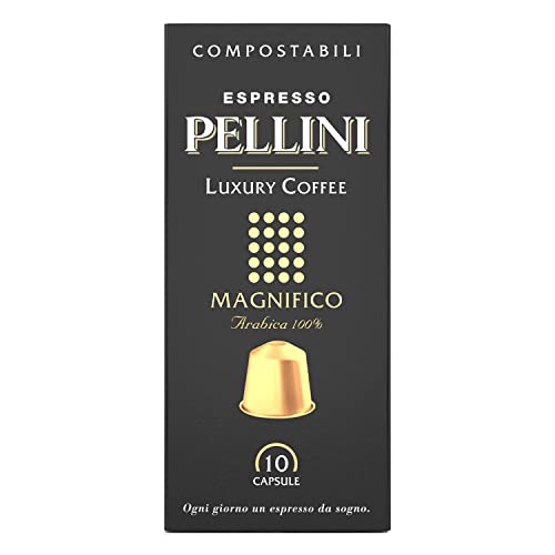 Pellini Luxury Kaffee Magnifico 100% Arabica, 120 Nespresso-kompatible Kaffeekapseln mit Vollem Aroma und Dezenter Röstung, Kompostierbar und Selbstschützend, 12 Packungen mit je 10 Kapseln von Pellini