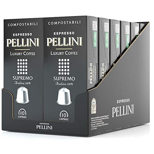 Pellini Luxury Kaffee Supremo 100% Arabica, 120 Nespresso-kompatible Kaffeekapseln mit Vollem Aroma und Milder Röstung, Kompostierbar und Selbstschützend, 12 Packungen mit je 10 Kapseln von Pellini