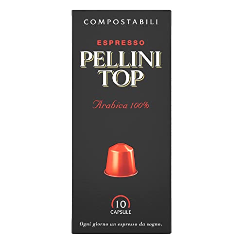 Pellini Kaffee Top 100% Arabica, 120 Nespresso-kompatible Kaffeekapseln mit Intensivem Aroma und Sanfter Röstung, Kompostierbar & Selbstschützend, 12 Packungen mit je 10 Kapseln von Pellini