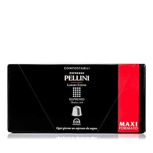 Pellini Luxury Kaffee Supremo 100% Arabica, 100 Nespresso-kompatible Kapseln mit Vollem Aroma und Delikater Röstung, Kompostierbar und Selbstschützend, 10 Packungen mit je 10 Kapseln von Pellini