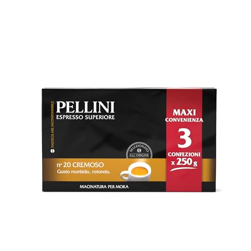 Pellini N.20 Cremoso, Gemahlener Kaffee für die Kaffeemaschine mit Ausgewogenem und Rundem Geschmack, Arabica- und Robusta-Mischungen, Mittlere Röstung, 3 Packungen mit je 250g Pellini N.20 Cremoso, Gemahlener Kaffee für die Kaffeemaschine mit Ausgewogenem und Rundem Geschmack, Arabica- und Robusta-Mischungen, Mittlere Röstung, 3 Packungen mit je 250g von Pellini