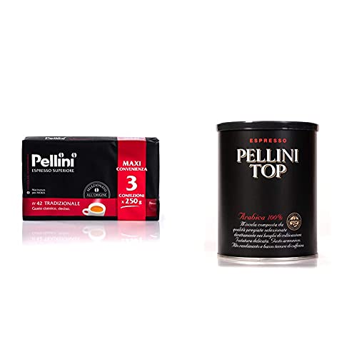 Pellini Caffè für Espressokanne Gusto Tradizionale Nr. 42 zu je 3X250 g & Kaffee, Pellini Top Arabica 100% für Espressokanne - 250 g Dose von Pellini