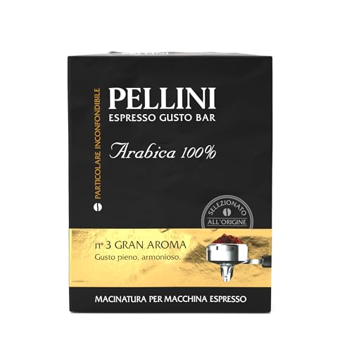 Pellini Gustobar N.3, Gemahlener Kaffee für Espressomaschinen mit Vollmundigem Geschmack, 100% Arabica-Mischung bei Langsamer Röstung, 2 Packungen mit je 250g von Pellini